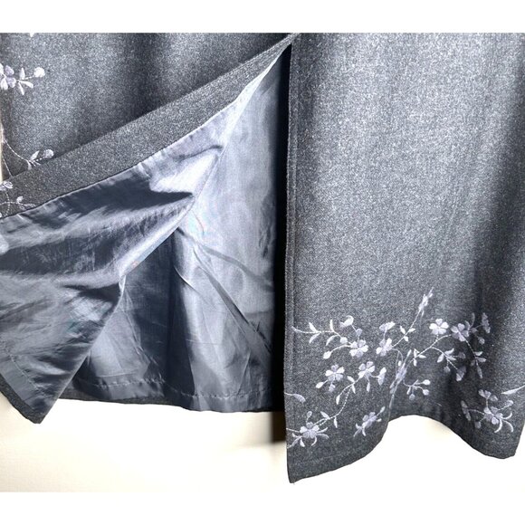 Eddie Bauer Womens Long Skirt Wool Blend Charcoal Grey Embroidered Lined Size 8 - Picture 4 of 10